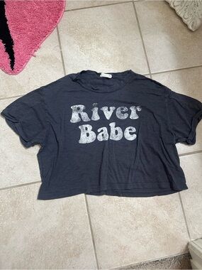 River Babe Black Crop Tee - Relaxed Short Sleeve Graphic Top